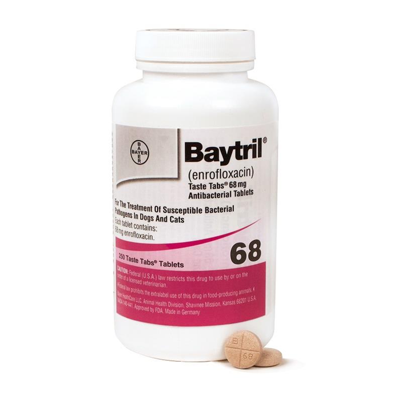Baytril 68 mg, 50 Taste Tablets (enrofloxacin) 