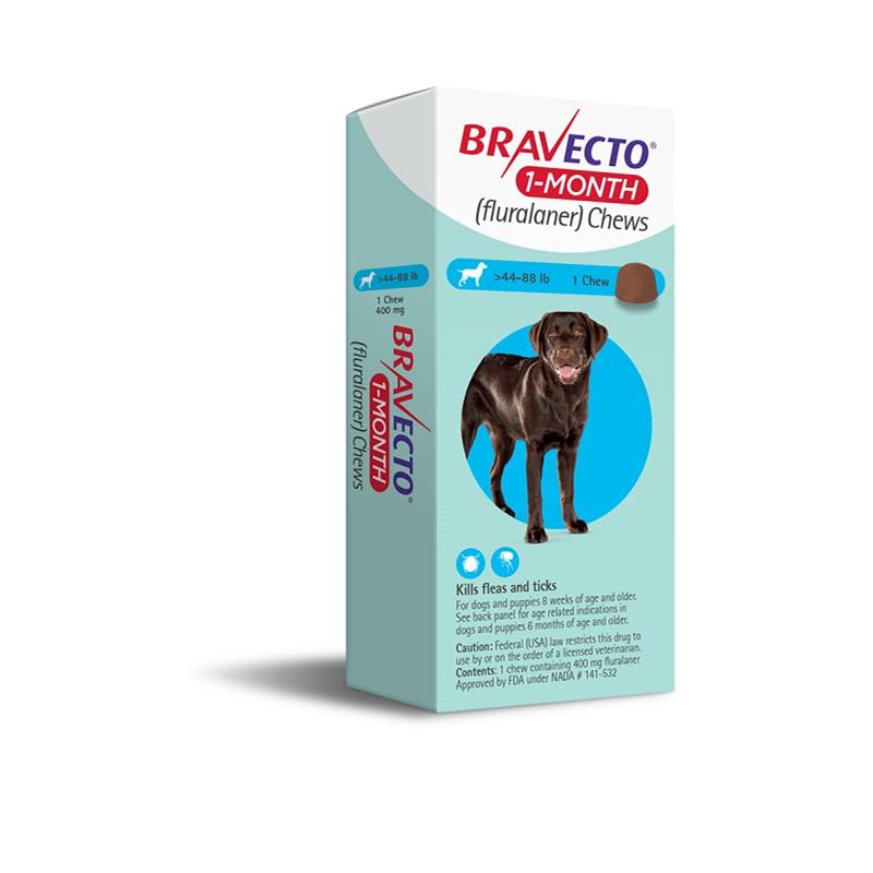 Bravecto Chew 44-88 lbs 400 mg Blue, 1 chewable 1 month acting