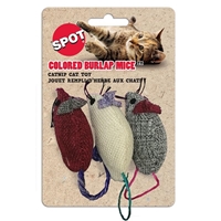 Ethical Pet Spot Colored Burlap Mice 3 Catnip Cat Toy in Assorted Colors, 3 pack