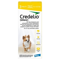 Credelio Flea & Tick Chewable Tablets for Dogs & Puppies 4.4-6 lbs (56.25 mg) Yellow, 3 Month Supply