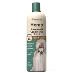 NaturVet Hemp Shampoo & Conditioner 2-in-1 with Argan and Coconut for Dogs, 16 oz