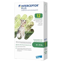 Interceptor Plus for Dogs 8.1-25 lbs Green, 12 Pack 