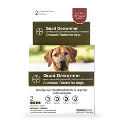 Quad Dewormer Chewable Tablets for Dogs, Large Dogs (45 lbs and greater) 2 Chew Tabs