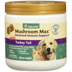 NaturVet Mushroom Max Advanced Immune Support with Turkey Tail Soft Chews for Dogs & Cats, 60 Ct.