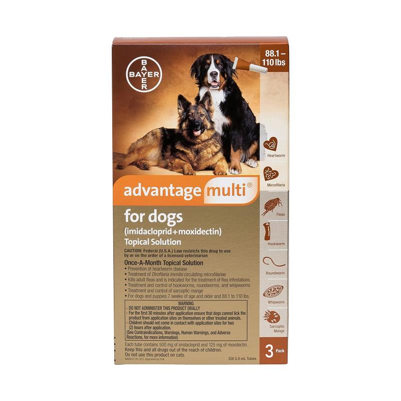 Advantage Multi for Dogs 88.1-110 lbs Brown, 3 Month Supply