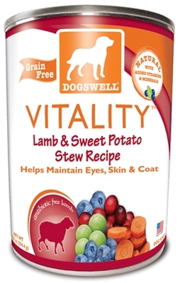 Dogswell Vitality Grain-Free Canned Dog Food, Lamb &amp; Sweet Potato Stew Recipe, 12.5 oz, 12 Pack