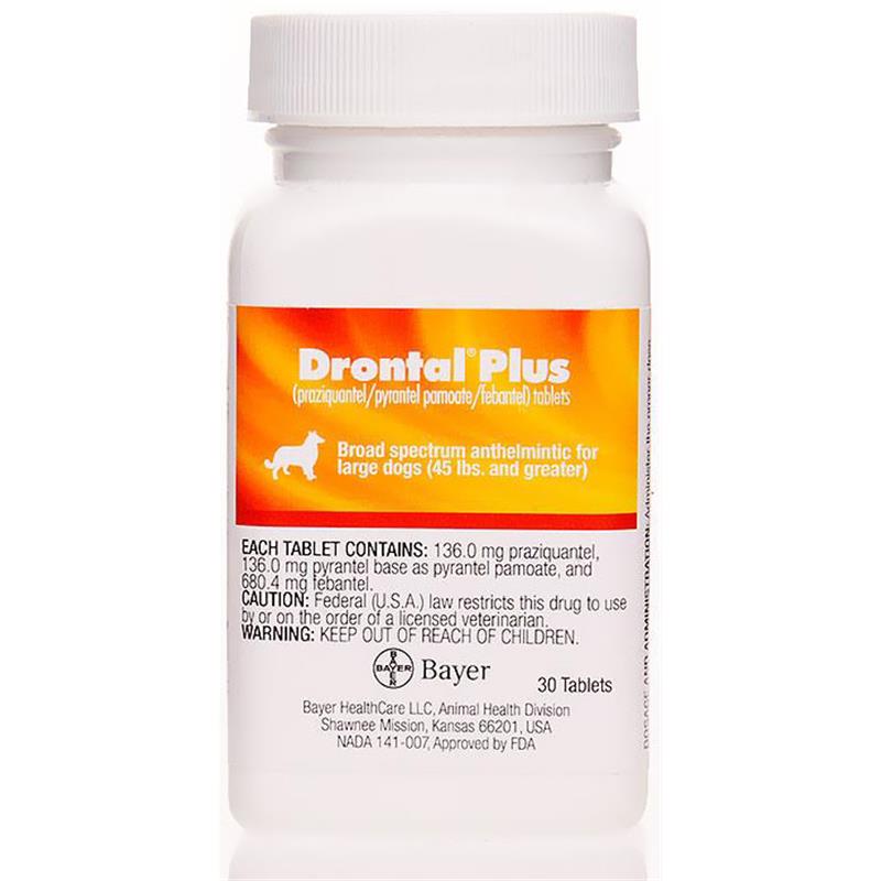 Drontal Plus for Dogs 45 lbs and Greater, 30 Tablets | 136 MG