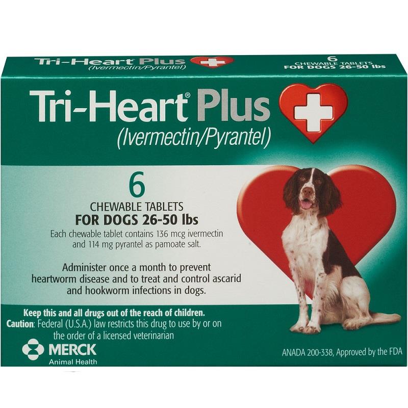 Tri-Heart Plus for Dogs 26-50 lbs, 12 Pack (Green)