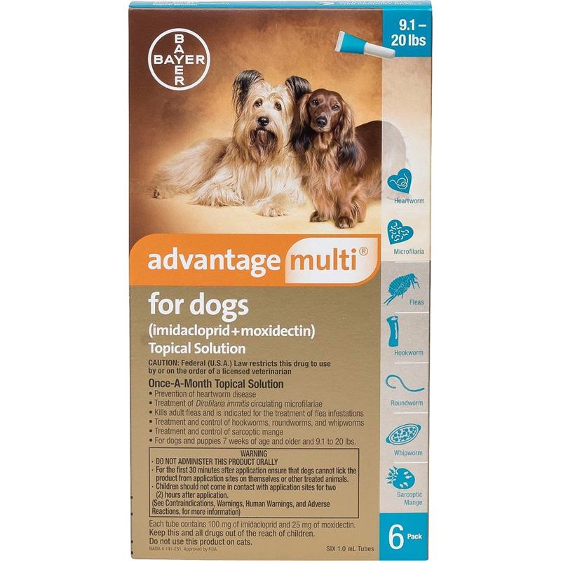 Advantage Multi for Dogs and Puppies 9-20 lbs, 12 Pack (Teal)