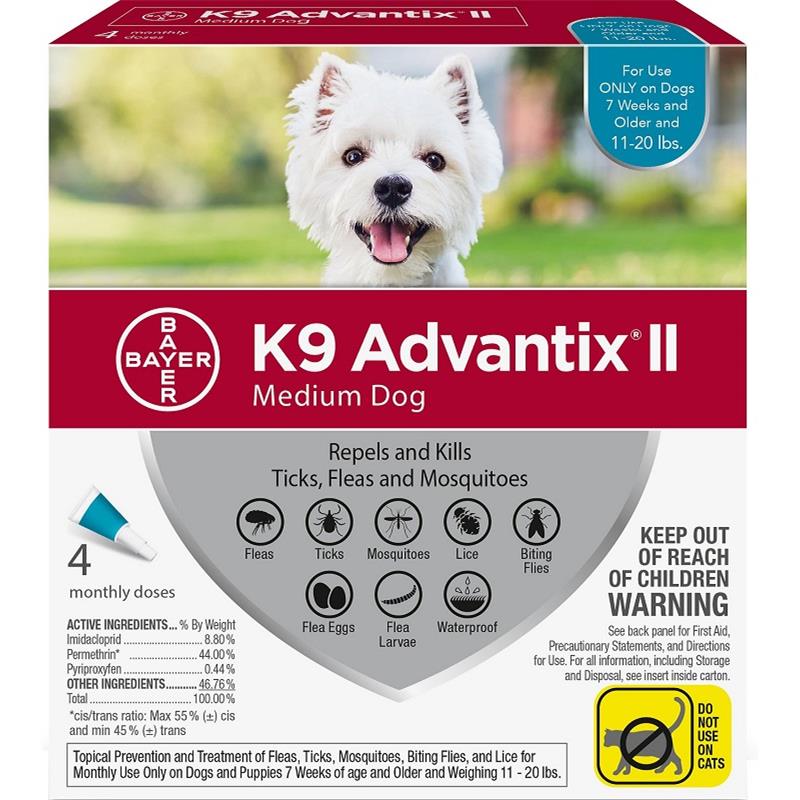 K9 Advantix II for Dogs 11-20 lbs, 4 Pack (Teal)