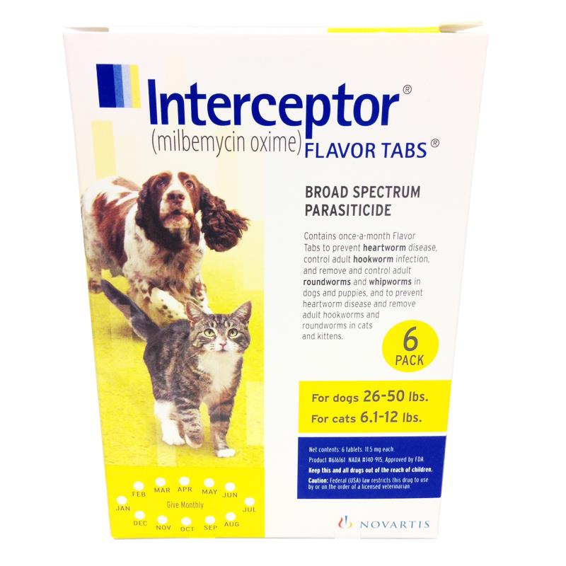 Interceptor for Cats 6.1-12 lbs and Dogs 26-50 lbs, Yellow, 6 Pack