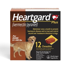 Heartgard Plus for Dogs, 51-100 lbs, Brown, 12 Chewables heartgard for dogs, heartgard plus for dogs, heartwoms treatment for dogs, dogs heartgard, cheap heartgard for dogs, 12 chewables heartgard for dogs brown