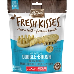 Merrick Fresh Kisses Double-Brush Infused with Mint Breath Strips for Medium Dogs 25-50 lbs, 6 ct
