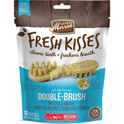 Merrick Fresh Kisses Double-Brush Infused with Mint Breath Strips for Medium Dogs 25-50 lbs, 10 ct