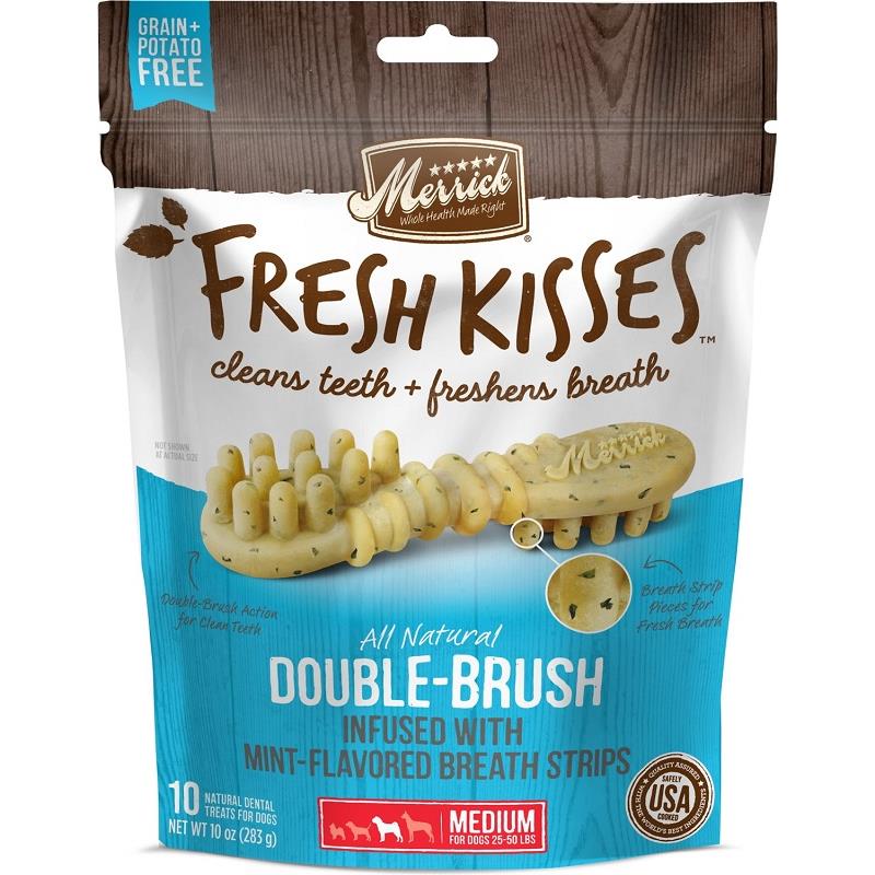 Merrick Fresh Kisses Double-Brush Infused with Mint Breath Strips for Medium Dogs 25-50 lbs, 10 ct