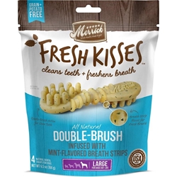 Merrick Fresh Kisses Double-Brush Infused with Mint Breath Strips for Large Dogs 50+ lbs, 4 ct