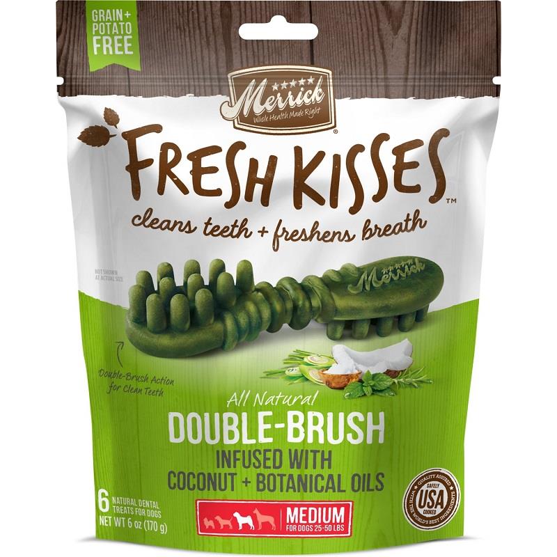 Merrick Fresh Kisses Double-Brush Infused with Coconut + Botanical Oils for Medium Dogs 25-50 lbs, 6 ct