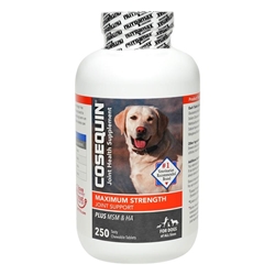 Cosequin Maximum Strength Plus MSM & HA Joint Health Supplement for Dogs, 250 Chew Tabs