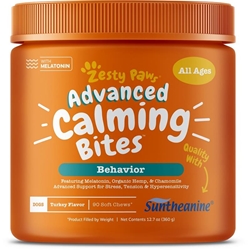 Zesty Paws Advanced Calming Bites w/Melatonin Behavior Supplement for Dogs Turkey Flavor, 90 soft chews
