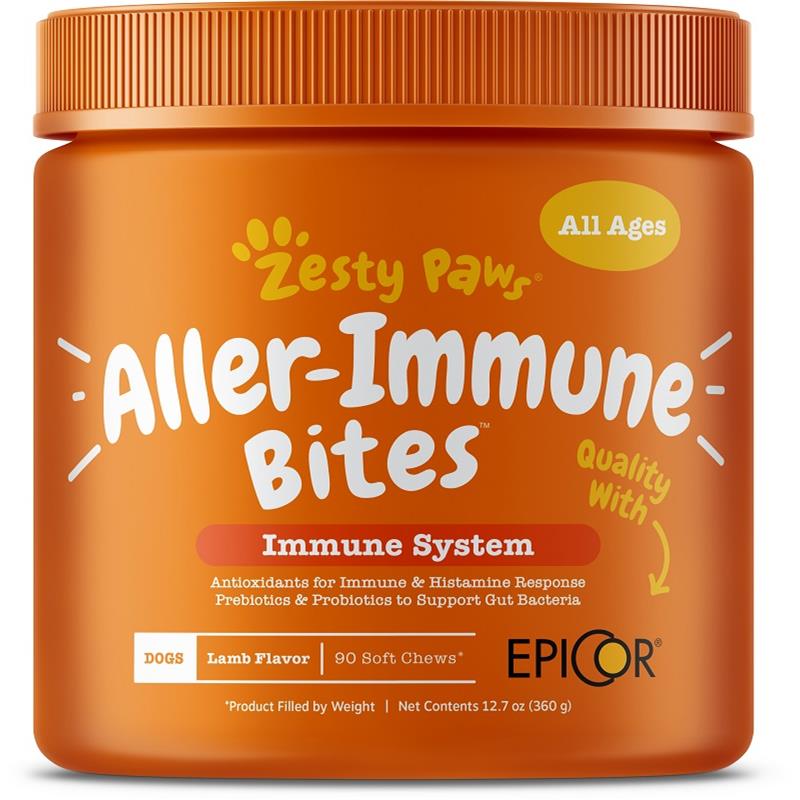 Zesty Paws Aller-Immune Bites Immune System Supplement for Dogs Lamb Flavor, 90 soft chews