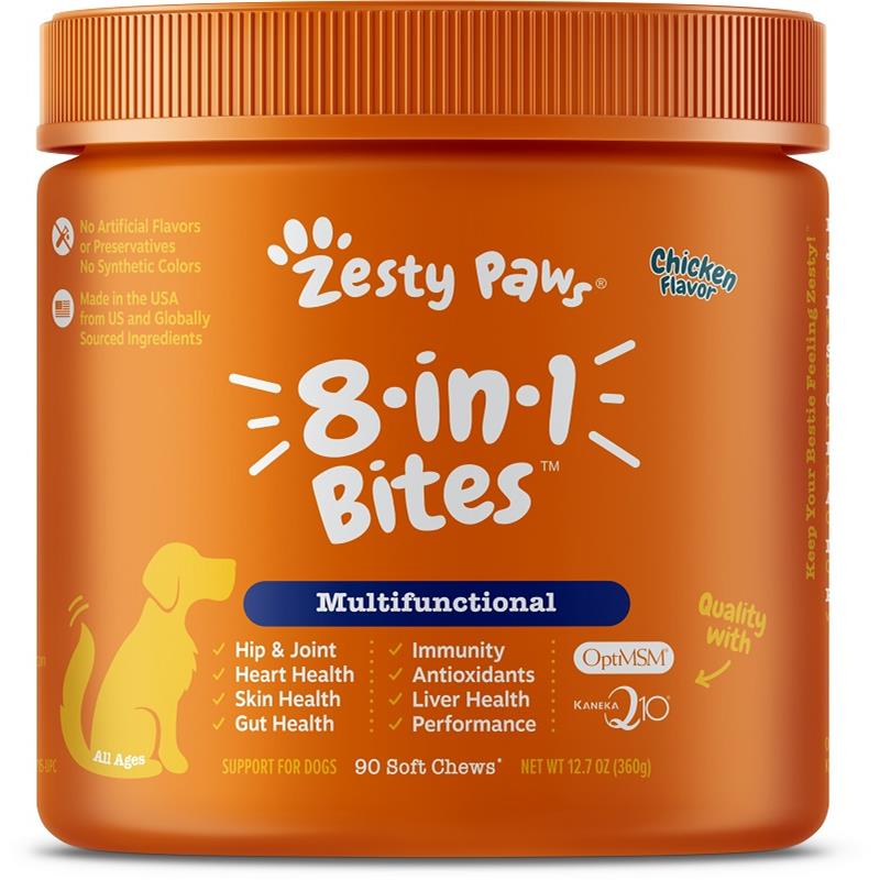 Zesty Paws 8-in-1 Multifunctional Bites Supplement for Dogs Chicken Flavor, 90 soft chews