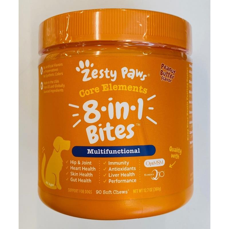 Zesty Paws 8-in-1 Multifunctional Bites Supplement for Dogs Peanut Butter Flavor, 90 soft chews