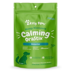 Zesty Paws Hemp Elements Calming OraStix Behavior Supplement for Dogs Peppermint Flavor Dental Sticks, 12 oz