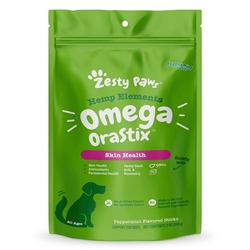 Zesty Paws Hemp Elements Omega OraStix Skin Health Supplement for Dogs Peppermint Flavor Dental Sticks, 12 oz