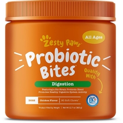 Zesty Paws Probiotic Bites Digestion Supplement for Dogs Chicken Flavor, 90 soft chews