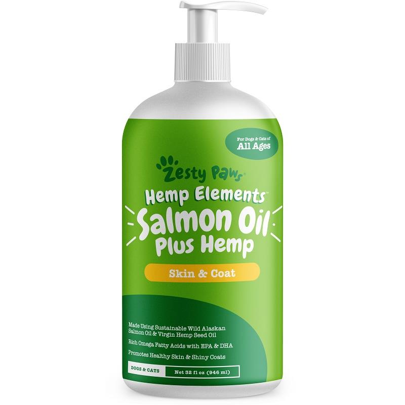 Zesty Paws Hemp Elements Salmon Oil Plus Hemp Skin & Coat Supplement for Dogs & Cats, 32 fl oz