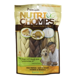 Premium Nutri Chomps 6 Assorted Flavor Braids Dog Treats, 4 count