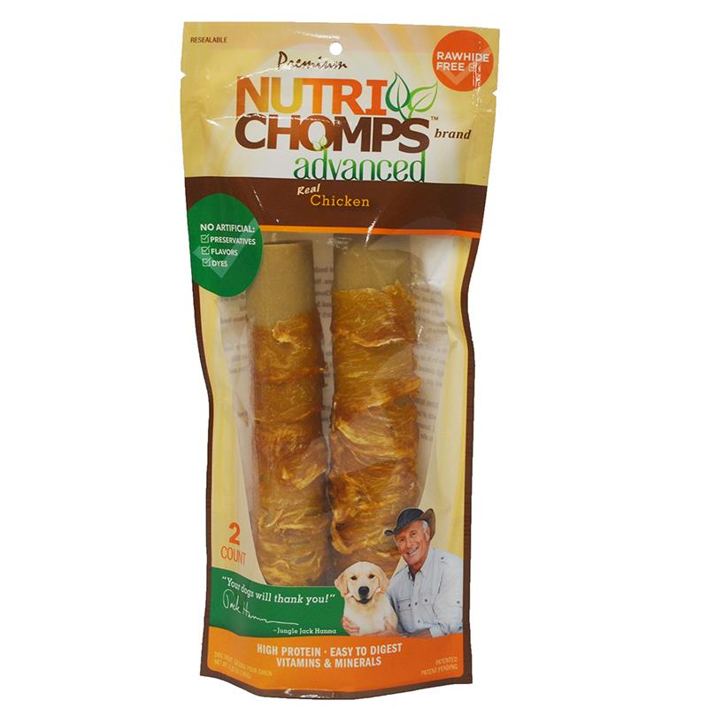 Premium Nutri Chomps Advanced 8 Chicken Flavor Rolls Wrapped with Real Chicken Dog Treats, 2 count