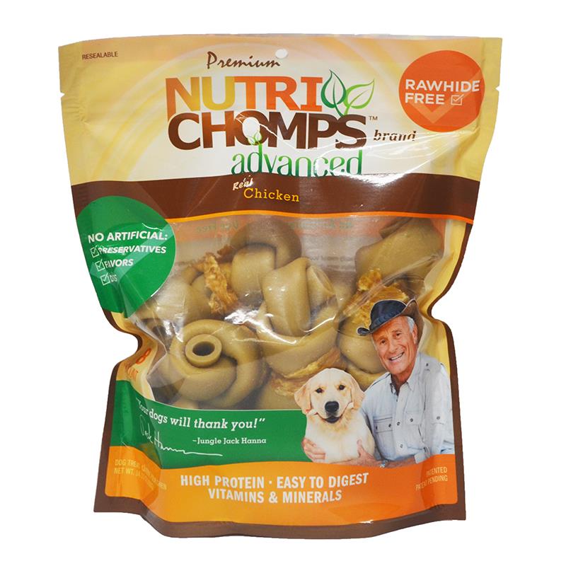 Premium Nutri Chomps Advanced 4 Chicken Flavor Knots Wrapped with Real Chicken Dog Treats, 8 count