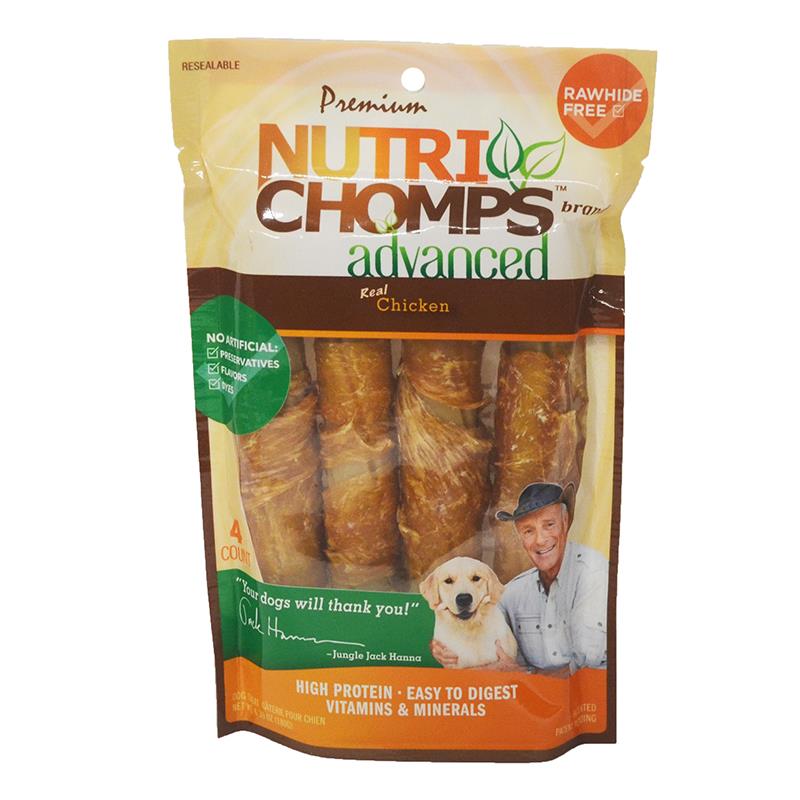Premium Nutri Chomps Advanced 6 Chicken Flavor Twists Wrapped with Real Chicken Dog Treats, 4 count