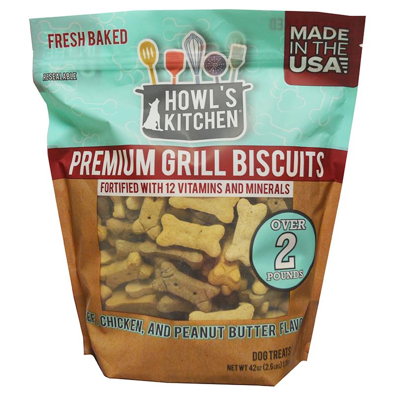 Howl's Kitchen Premium Grill Biscuits Beef, Chicken and Peanut Butter Flavor Dog Treats, 2.6 lb bag