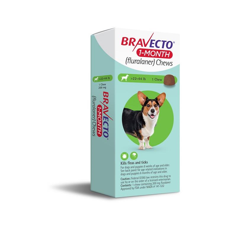 Bravecto Chew 22 - 44 lbs 200 mg Green, 1 chewable 1 month acting