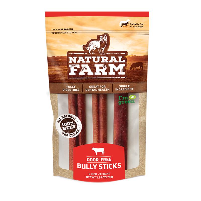 Natural Farm Odor-Free Bully Sticks 6, 3 pack