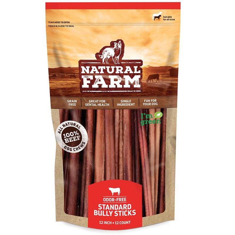 Natural Farm Odor-Free Standard Bully Sticks 12, 12 pack
