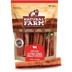 Natural Farm Odor-Free Extra Thick Bully Sticks 6, 4 pack