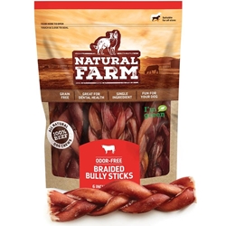 Natural Farm Odor-Free Braided Bully Sticks 6, 5 pack