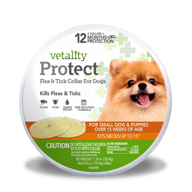 Vetality Protect Flea & Tick Collar for Small Dogs & Puppies up to 15 Necks, 2 ct
