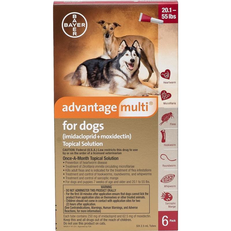 Advantage Multi For Dogs and Puppies 20-55 lbs, Red, 12 Pack