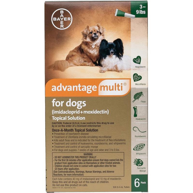 Advantage Multi For Dogs and Puppies 3-9 lbs, Green, 6 Pack