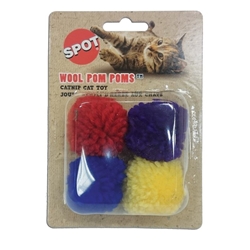 Ethical Pet Spot Wool Pom Poms Catnip Cat Toy in Assorted Colors, 4 pack