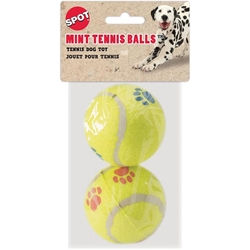 Ethical Pet Spot Mint Flavor Paw Print Tennis Ball Dog Toy, 2 pack