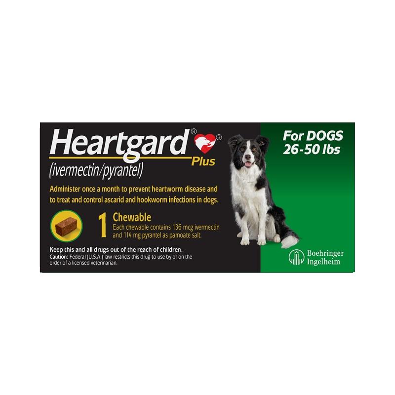 Heartgard Plus Chewables For Dogs 26-50 lbs Green, 1 Month Supply
