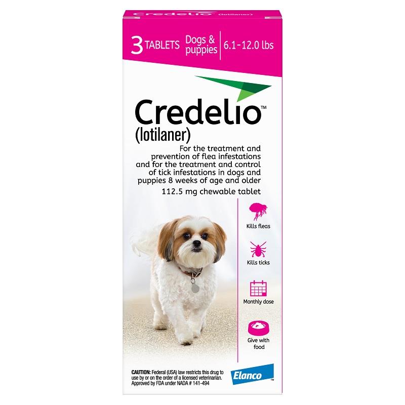 Credelio Flea & Tick Chewable Tablets for Dogs & Puppies 6.1-12 lbs (112.50 mg) Pink, 3 Month Supply