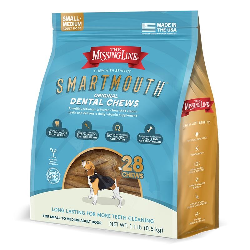 The Missing Link Smartmouth Original Dental Chews for Small/Medium Dogs 15-50 lbs, 28 Ct.