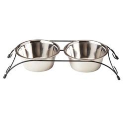 Ethical Pet Spot Aria Scroll Work Stainless Steel Double Diner Pet Bowls, 2x1 Quart Dishes