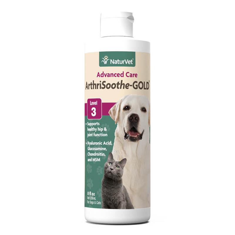 NaturVet ArthriSoothe-GOLD Joint Supplement, Level 3 Advanced Care Joint Support Liquid for Dogs and Cats, 8 oz